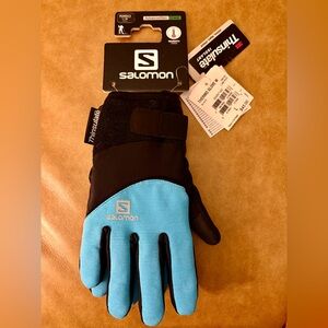 NEW Salomon Thermo Glove in Black and Light Blue Thinsulate Gloves, Size L NWT